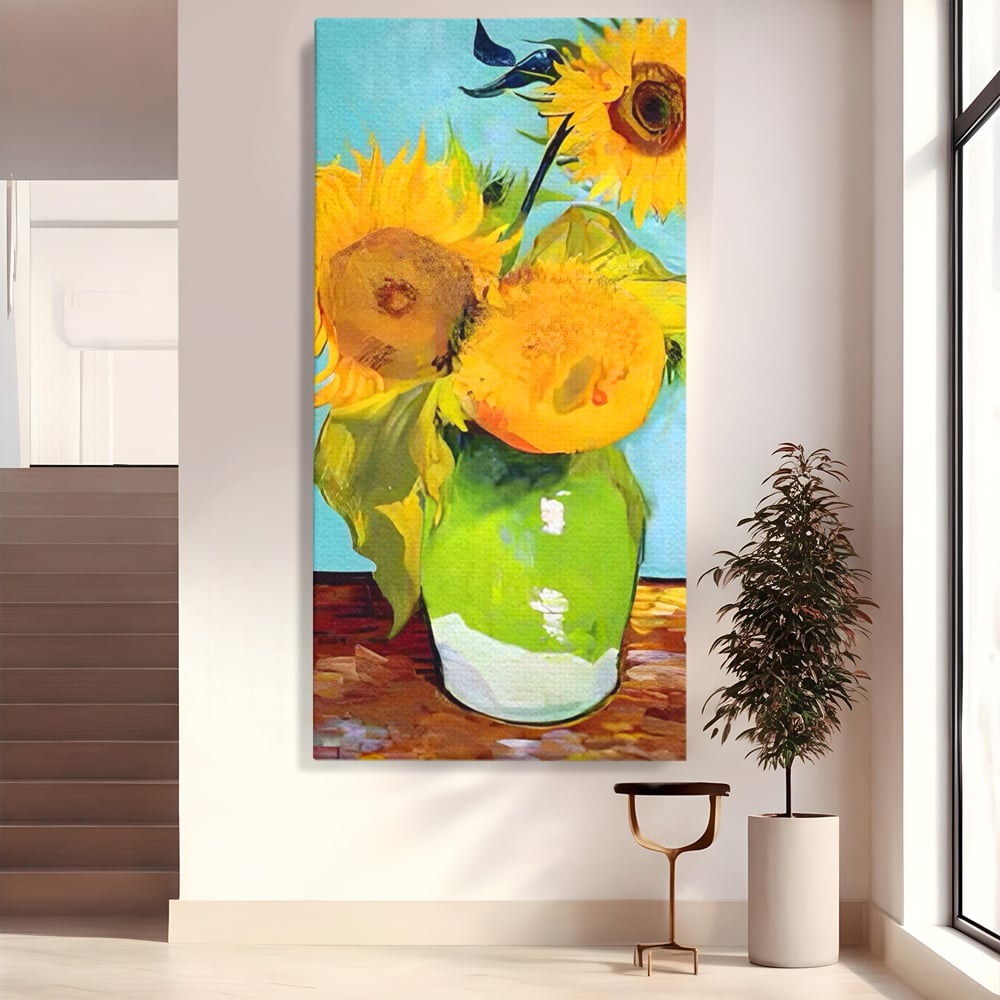 Tablou Canvas Premium LuxCanva® A1399, Floarea Soarelui ,  Room, Floare Galbena, Vaza, Pictura, Planta, Dormitor, Culori Vibrante