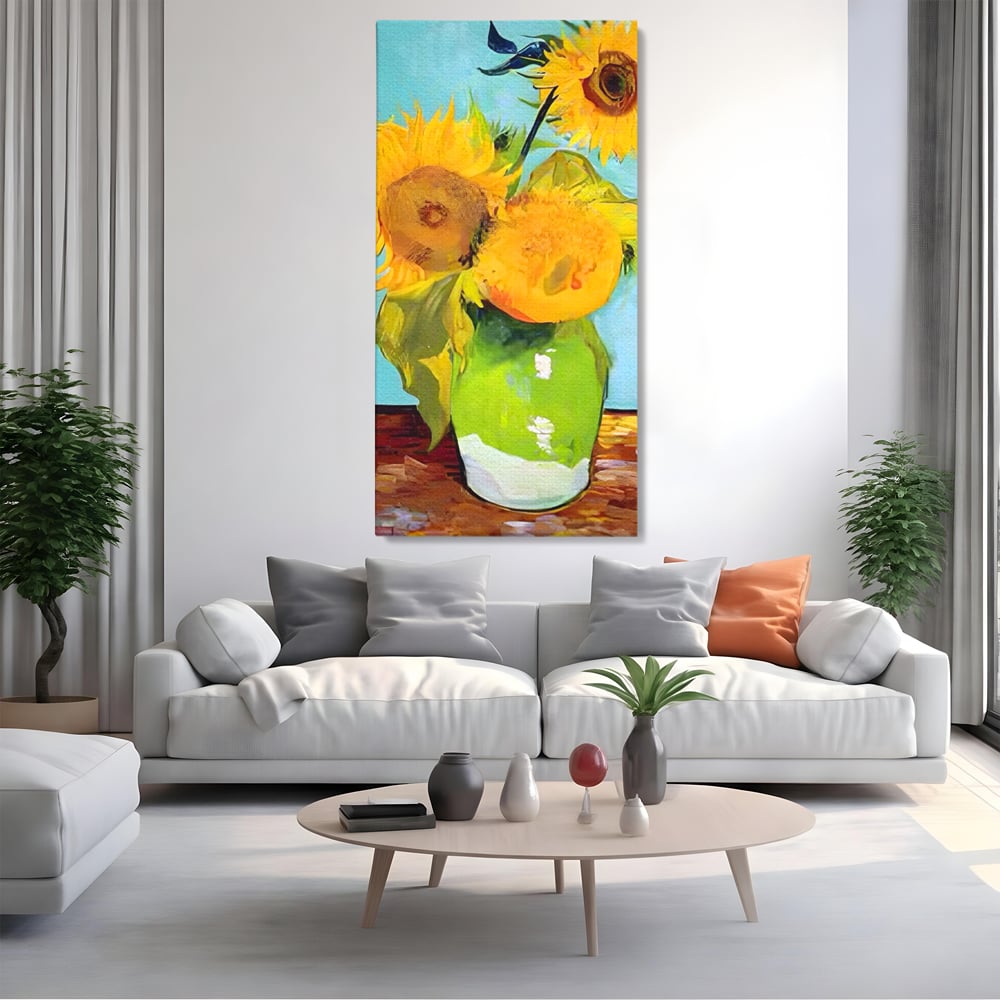 Tablou Canvas Premium LuxCanva® A1399, Floarea Soarelui ,  Room, Floare Galbena, Vaza, Pictura, Planta, Dormitor, Culori Vibrante