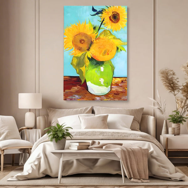 Tablou Canvas Premium LuxCanva® A1399, Floarea Soarelui ,  Room, Floare Galbena, Vaza, Pictura, Planta, Dormitor, Culori Vibrante