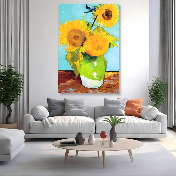 Tablou Canvas Premium LuxCanva® A1399, Floarea Soarelui ,  Room, Floare Galbena, Vaza, Pictura, Planta, Dormitor, Culori Vibrante