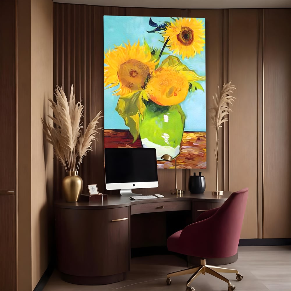 Tablou Canvas Premium LuxCanva® A1399, Floarea Soarelui ,  Room, Floare Galbena, Vaza, Pictura, Planta, Dormitor, Culori Vibrante