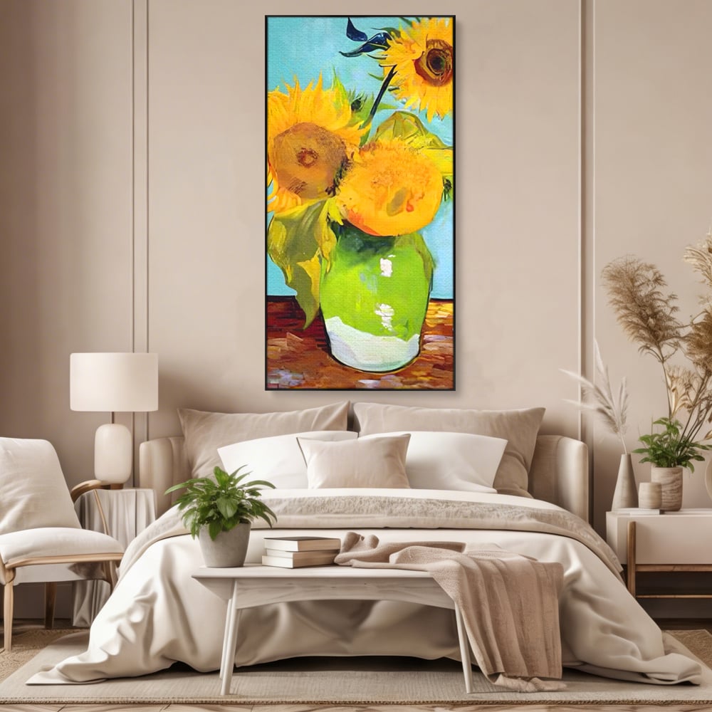 Tablou Canvas Premium LuxCanva® A1399, Floarea Soarelui ,  Room, Floare Galbena, Vaza, Pictura, Planta, Dormitor, Culori Vibrante