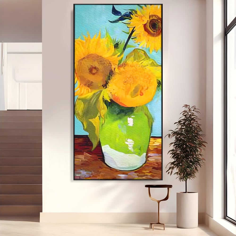 Tablou Canvas Premium LuxCanva® A1399, Floarea Soarelui ,  Room, Floare Galbena, Vaza, Pictura, Planta, Dormitor, Culori Vibrante