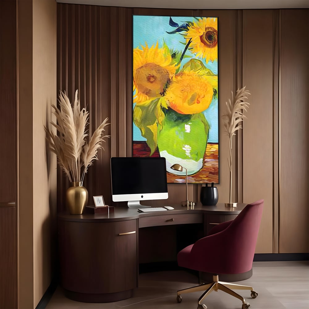 Tablou Canvas Premium LuxCanva® A1399, Floarea Soarelui ,  Room, Floare Galbena, Vaza, Pictura, Planta, Dormitor, Culori Vibrante