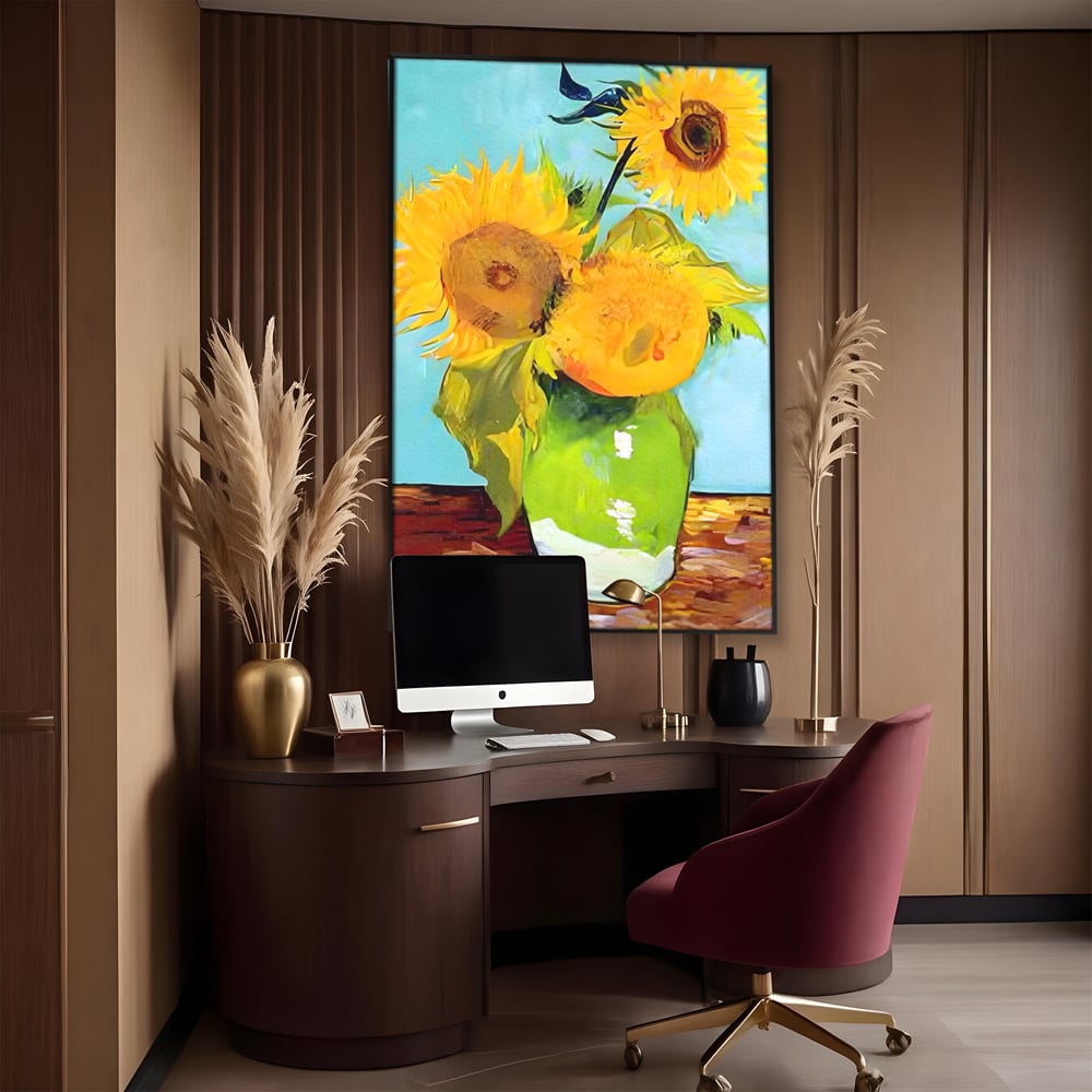 Tablou Canvas Premium LuxCanva® A1399, Floarea Soarelui ,  Room, Floare Galbena, Vaza, Pictura, Planta, Dormitor, Culori Vibrante