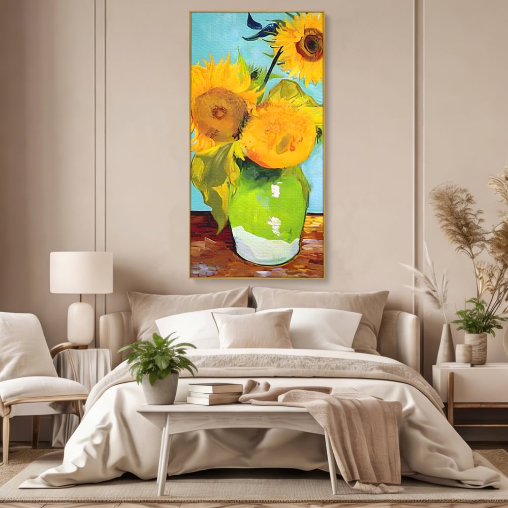 Tablou Canvas Premium LuxCanva® A1399, Floarea Soarelui ,  Room, Floare Galbena, Vaza, Pictura, Planta, Dormitor, Culori Vibrante