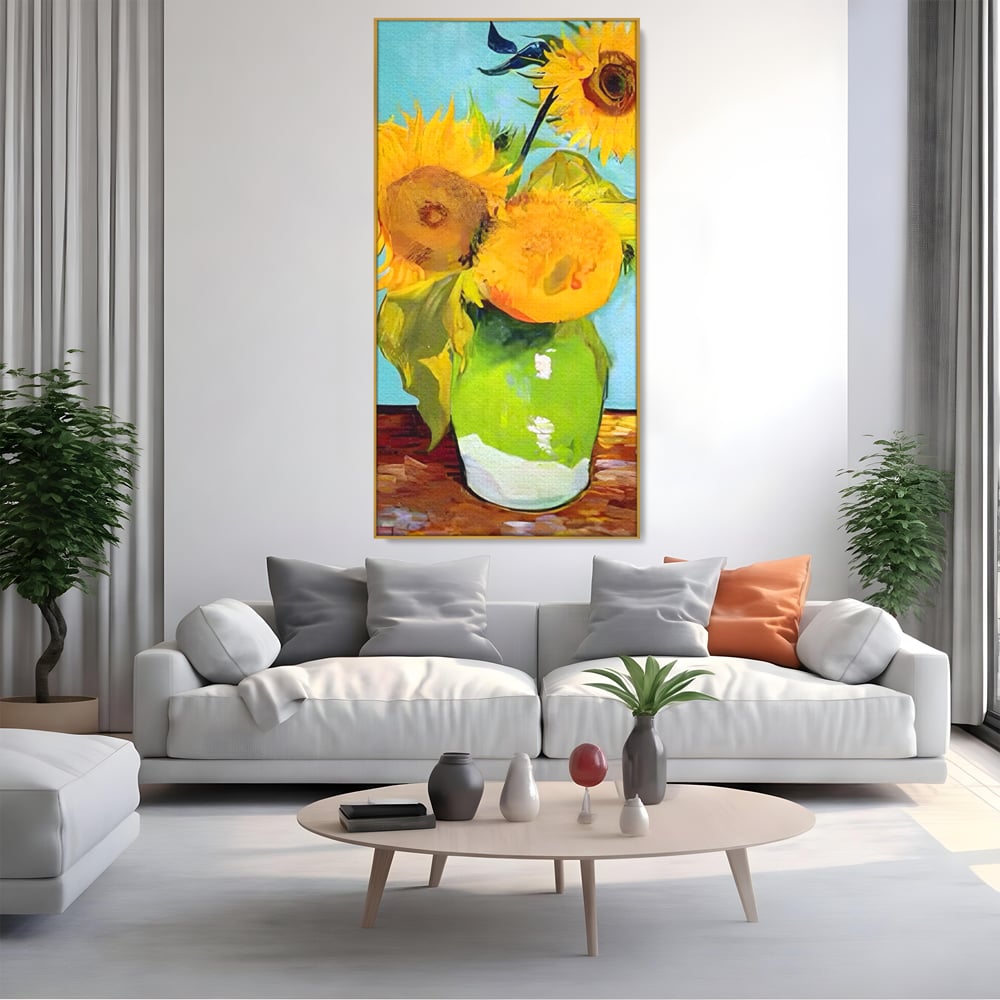 Tablou Canvas Premium LuxCanva® A1399, Floarea Soarelui ,  Room, Floare Galbena, Vaza, Pictura, Planta, Dormitor, Culori Vibrante