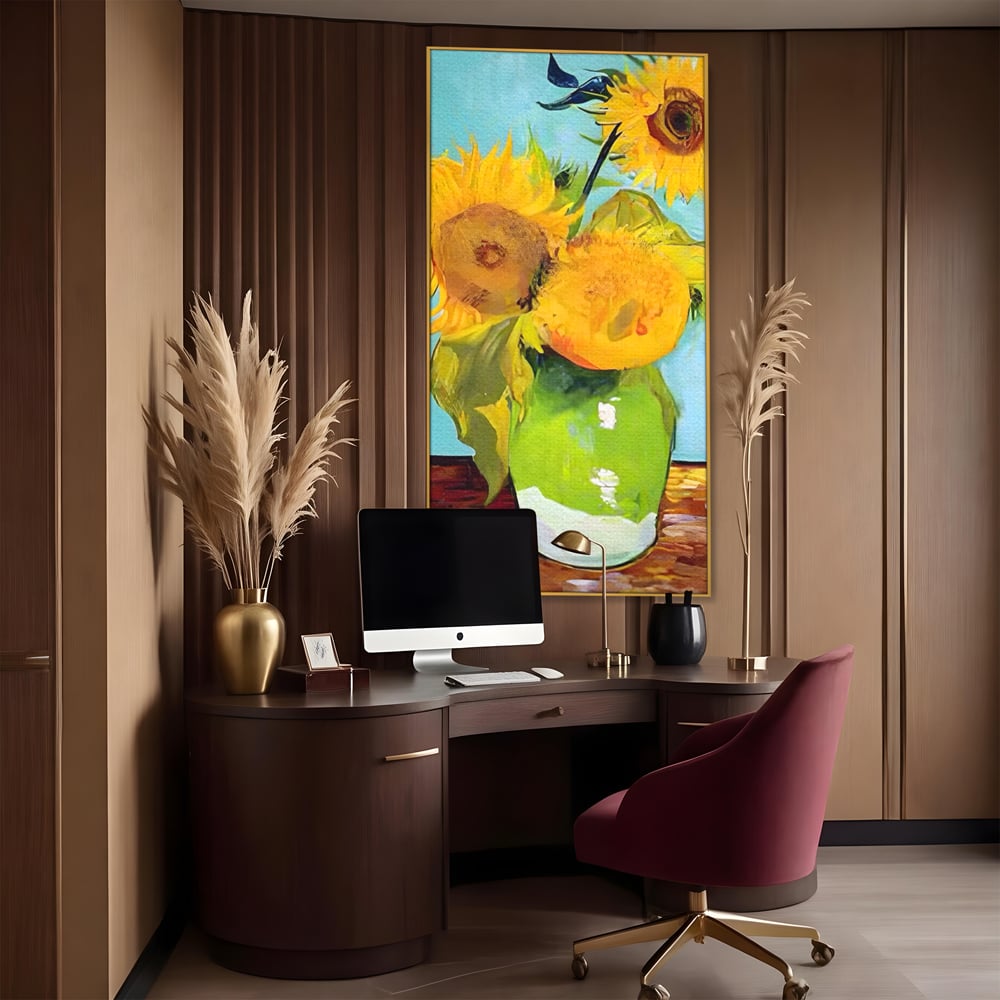 Tablou Canvas Premium LuxCanva® A1399, Floarea Soarelui ,  Room, Floare Galbena, Vaza, Pictura, Planta, Dormitor, Culori Vibrante