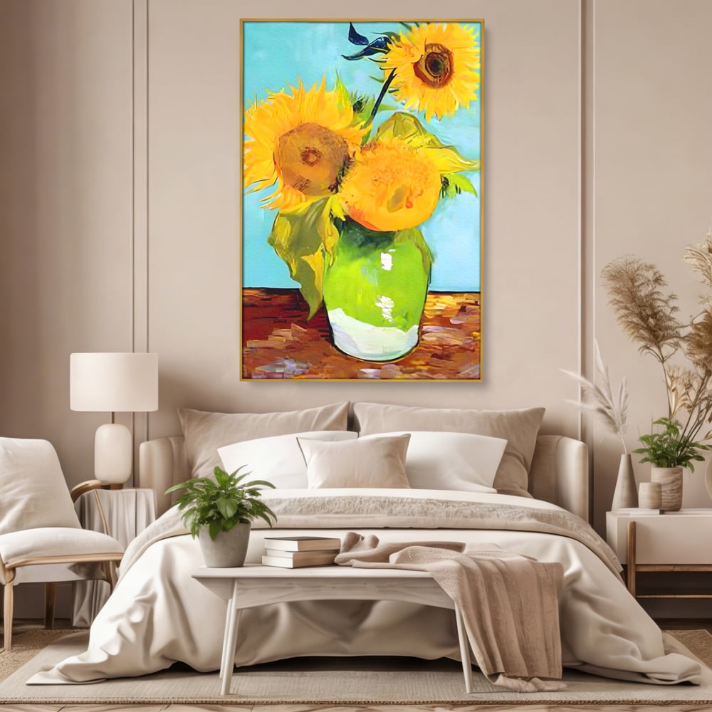 Tablou Canvas Premium LuxCanva® A1399, Floarea Soarelui ,  Room, Floare Galbena, Vaza, Pictura, Planta, Dormitor, Culori Vibrante