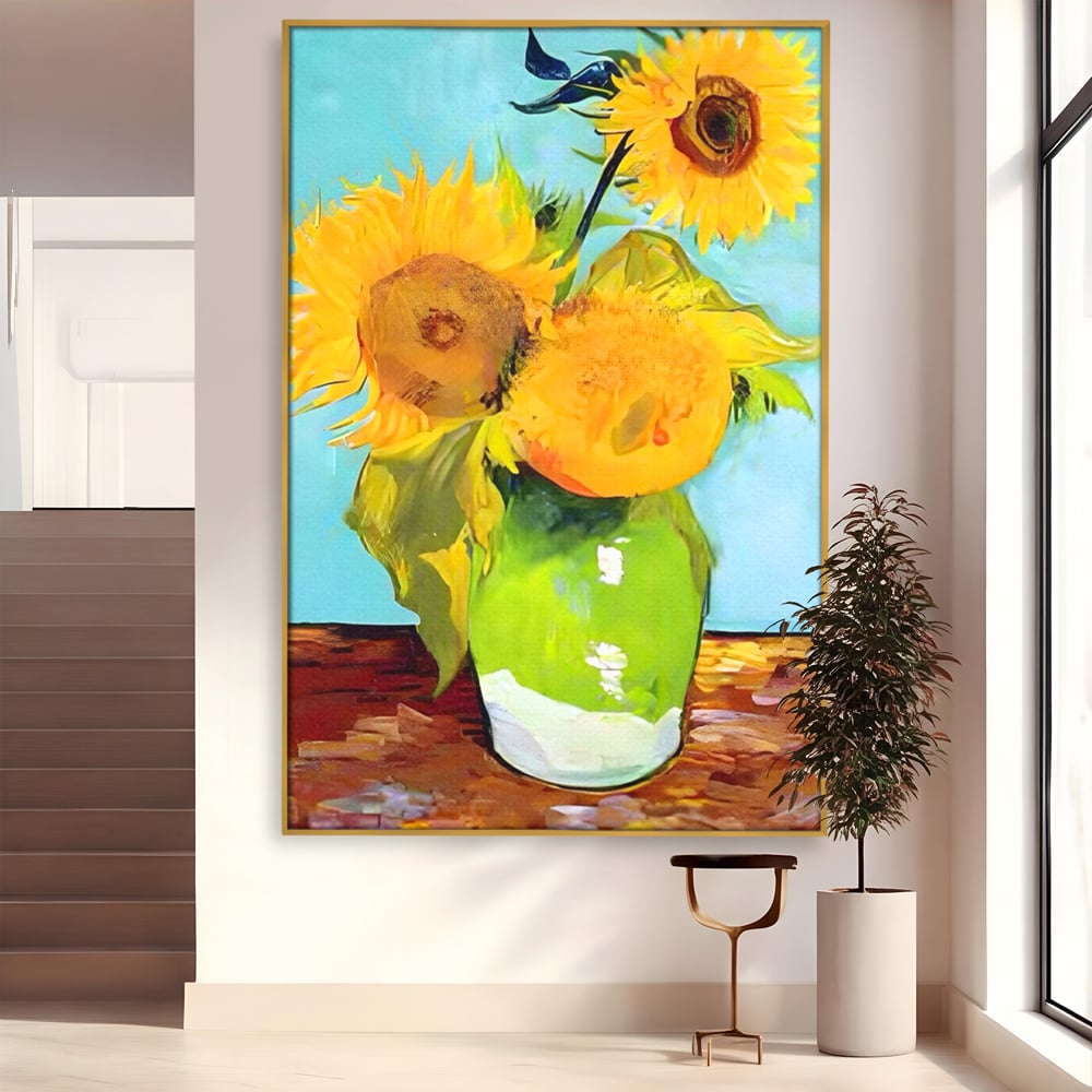 Tablou Canvas Premium LuxCanva® A1399, Floarea Soarelui ,  Room, Floare Galbena, Vaza, Pictura, Planta, Dormitor, Culori Vibrante