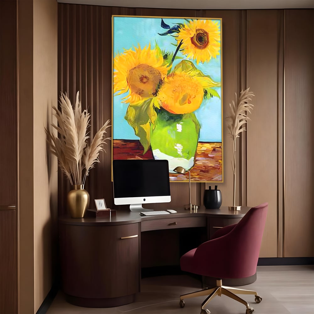 Tablou Canvas Premium LuxCanva® A1399, Floarea Soarelui ,  Room, Floare Galbena, Vaza, Pictura, Planta, Dormitor, Culori Vibrante
