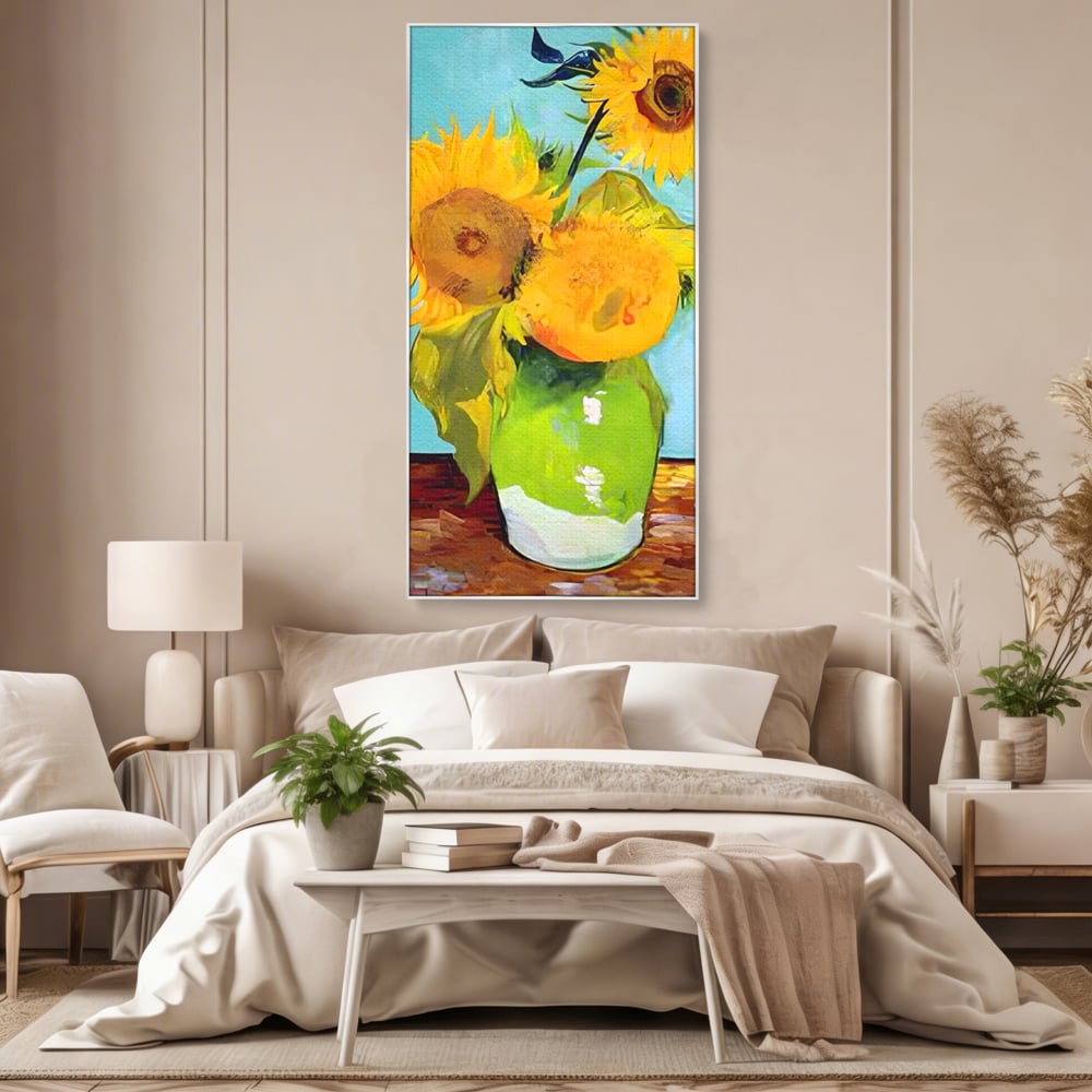 Tablou Canvas Premium LuxCanva® A1399, Floarea Soarelui ,  Room, Floare Galbena, Vaza, Pictura, Planta, Dormitor, Culori Vibrante