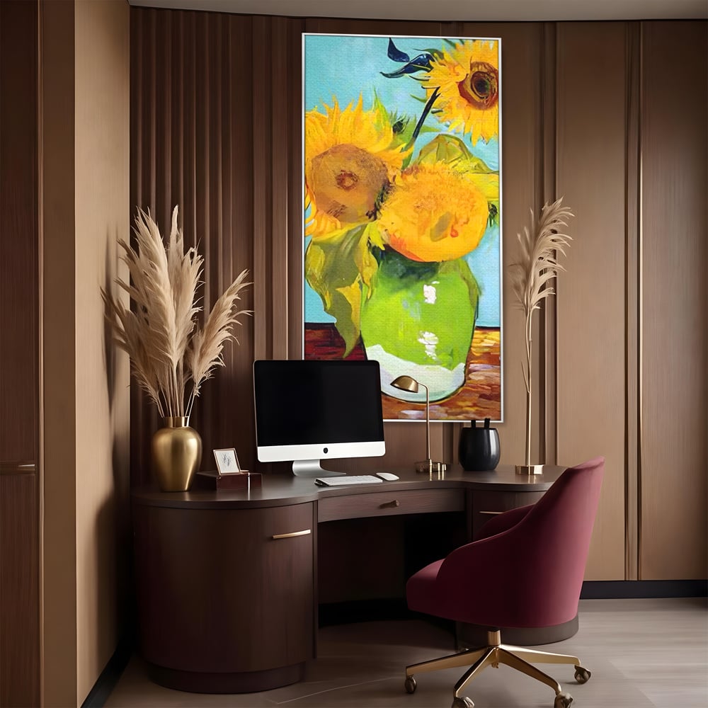 Tablou Canvas Premium LuxCanva® A1399, Floarea Soarelui ,  Room, Floare Galbena, Vaza, Pictura, Planta, Dormitor, Culori Vibrante