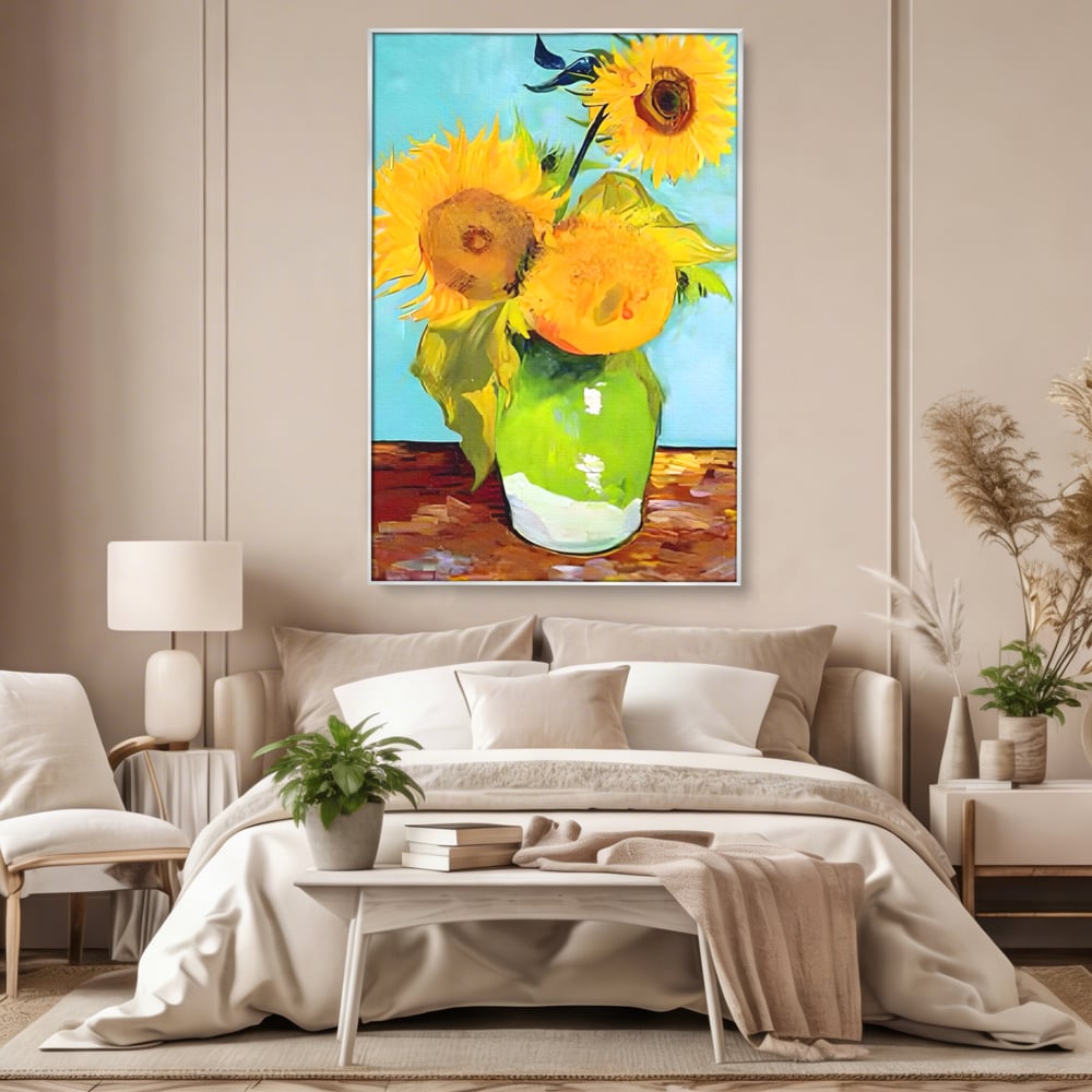 Tablou Canvas Premium LuxCanva® A1399, Floarea Soarelui ,  Room, Floare Galbena, Vaza, Pictura, Planta, Dormitor, Culori Vibrante