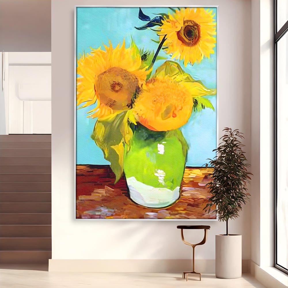 Tablou Canvas Premium LuxCanva® A1399, Floarea Soarelui ,  Room, Floare Galbena, Vaza, Pictura, Planta, Dormitor, Culori Vibrante