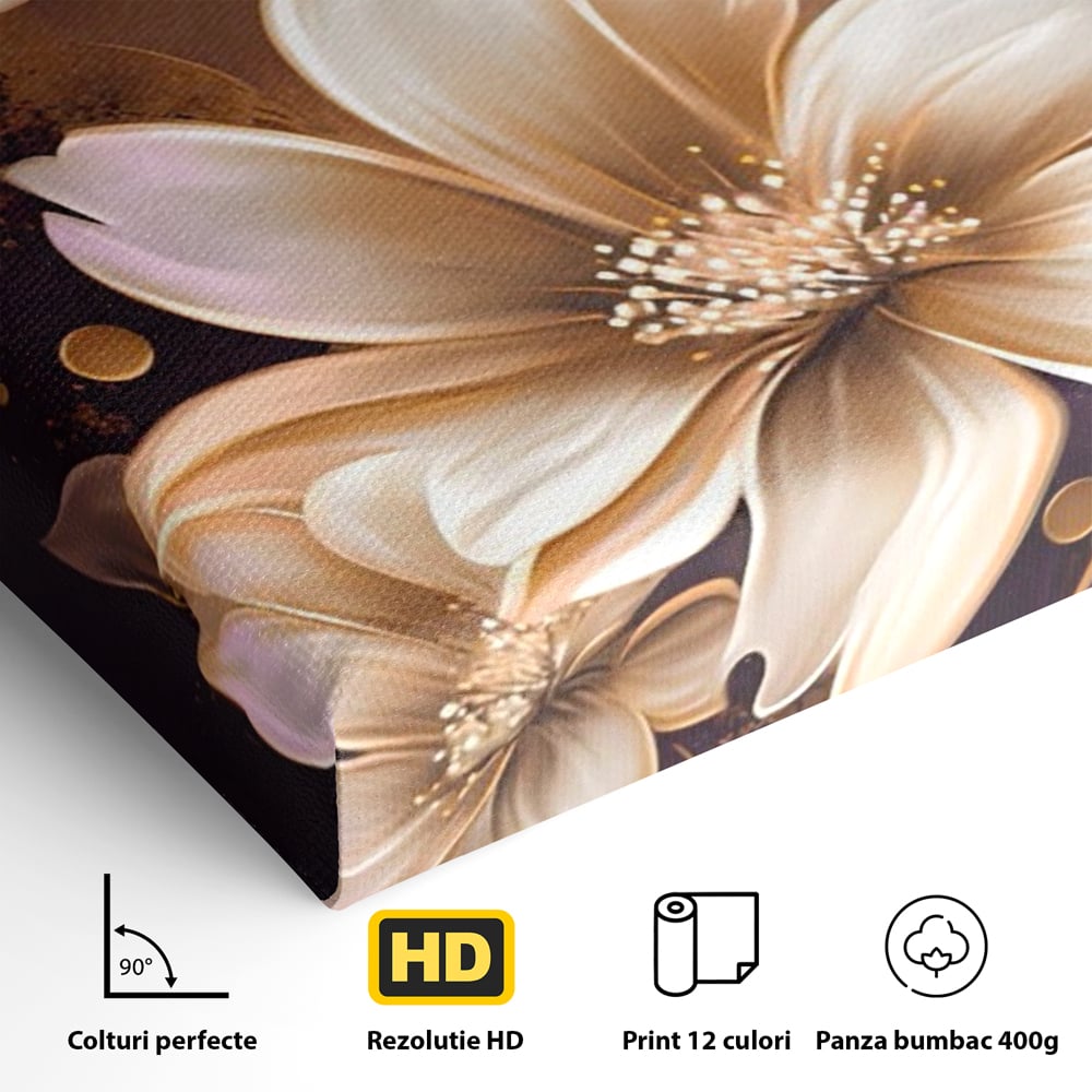 Leinwandbilder LuxCanva Premium Leinwandbilder® A1405, Goldene Blumen, Zimmer, Pflanze, Gold, Dekorativ, Blütenblätter, Schlafzimmer, Lebendige Farben