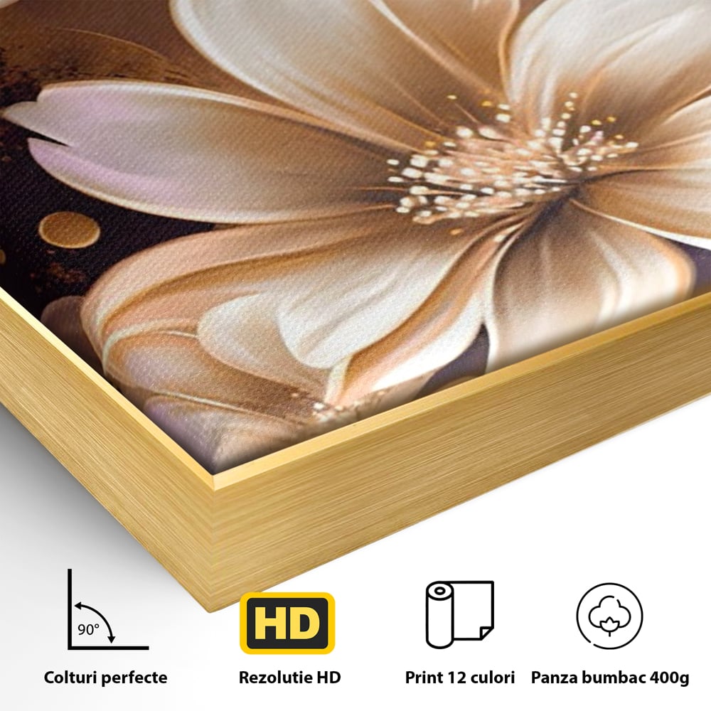 Leinwandbilder LuxCanva Premium Leinwandbilder® A1405, Goldene Blumen, Zimmer, Pflanze, Gold, Dekorativ, Blütenblätter, Schlafzimmer, Lebendige Farben