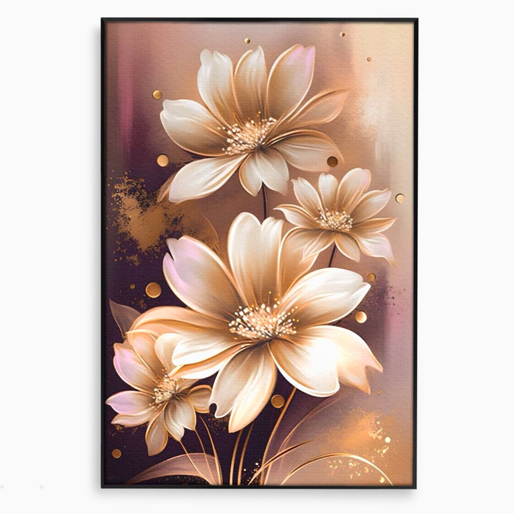 Leinwandbilder LuxCanva Premium Leinwandbilder® A1405, Goldene Blumen, Zimmer, Pflanze, Gold, Dekorativ, Blütenblätter, Schlafzimmer, Lebendige Farben
