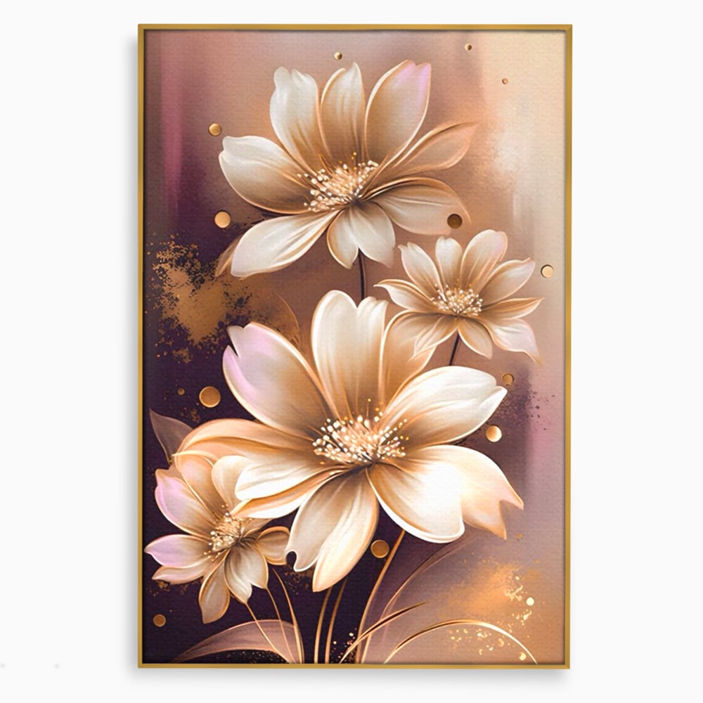 Leinwandbilder LuxCanva Premium Leinwandbilder® A1405, Goldene Blumen, Zimmer, Pflanze, Gold, Dekorativ, Blütenblätter, Schlafzimmer, Lebendige Farben