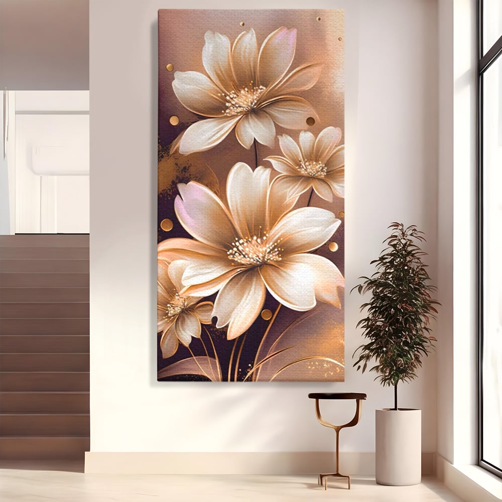 Leinwandbilder LuxCanva Premium Leinwandbilder® A1405, Goldene Blumen, Zimmer, Pflanze, Gold, Dekorativ, Blütenblätter, Schlafzimmer, Lebendige Farben