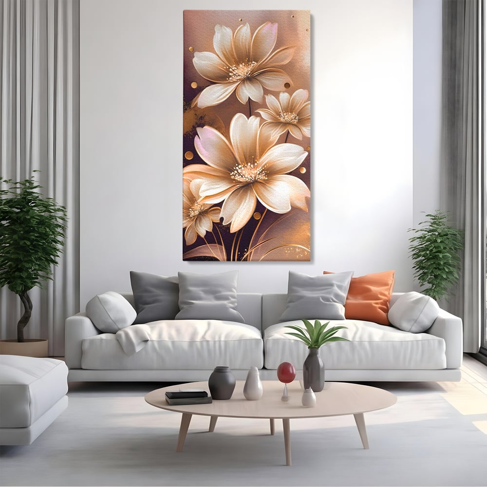Leinwandbilder LuxCanva Premium Leinwandbilder® A1405, Goldene Blumen, Zimmer, Pflanze, Gold, Dekorativ, Blütenblätter, Schlafzimmer, Lebendige Farben