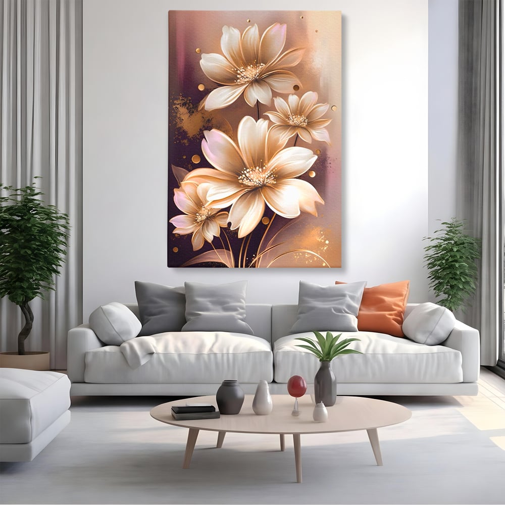 Leinwandbilder LuxCanva Premium Leinwandbilder® A1405, Goldene Blumen, Zimmer, Pflanze, Gold, Dekorativ, Blütenblätter, Schlafzimmer, Lebendige Farben