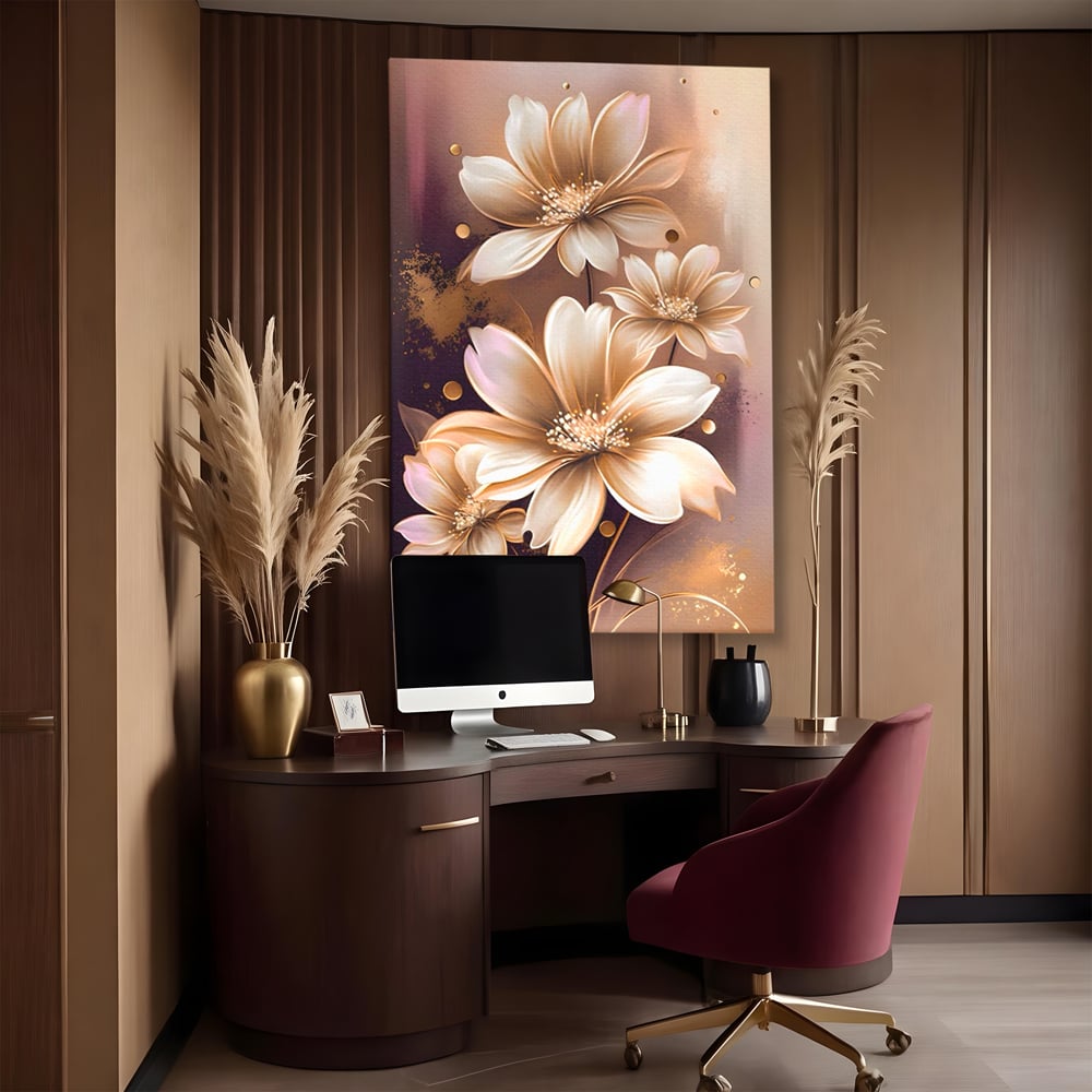 Leinwandbilder LuxCanva Premium Leinwandbilder® A1405, Goldene Blumen, Zimmer, Pflanze, Gold, Dekorativ, Blütenblätter, Schlafzimmer, Lebendige Farben