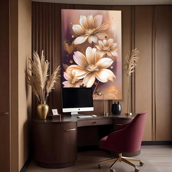 Leinwandbilder LuxCanva Premium Leinwandbilder® A1405, Goldene Blumen, Zimmer, Pflanze, Gold, Dekorativ, Blütenblätter, Schlafzimmer, Lebendige Farben