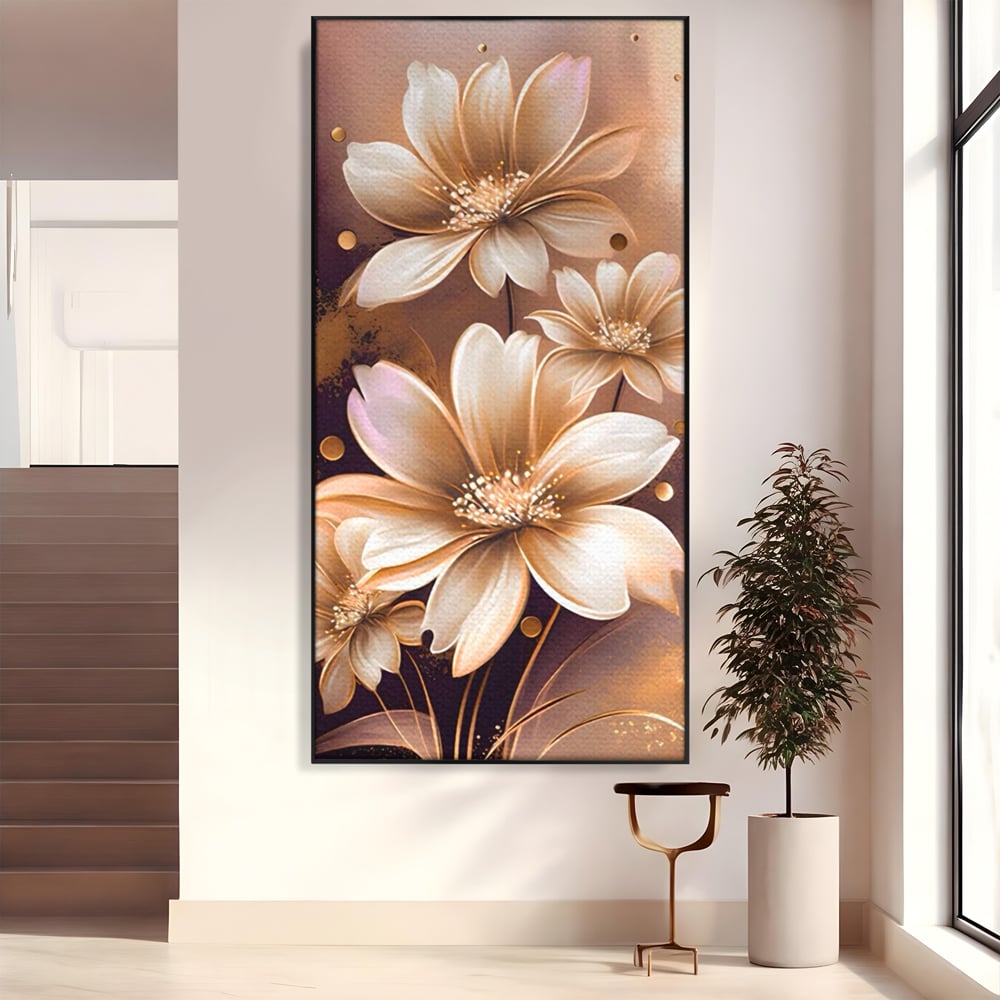 Leinwandbilder LuxCanva Premium Leinwandbilder® A1405, Goldene Blumen, Zimmer, Pflanze, Gold, Dekorativ, Blütenblätter, Schlafzimmer, Lebendige Farben