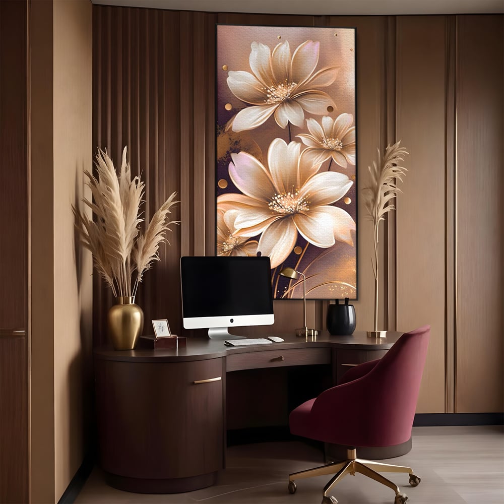 Leinwandbilder LuxCanva Premium Leinwandbilder® A1405, Goldene Blumen, Zimmer, Pflanze, Gold, Dekorativ, Blütenblätter, Schlafzimmer, Lebendige Farben