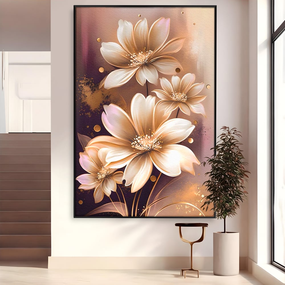 Leinwandbilder LuxCanva Premium Leinwandbilder® A1405, Goldene Blumen, Zimmer, Pflanze, Gold, Dekorativ, Blütenblätter, Schlafzimmer, Lebendige Farben