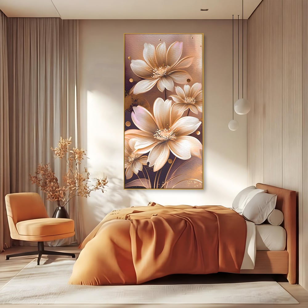 Leinwandbilder LuxCanva Premium Leinwandbilder® A1405, Goldene Blumen, Zimmer, Pflanze, Gold, Dekorativ, Blütenblätter, Schlafzimmer, Lebendige Farben