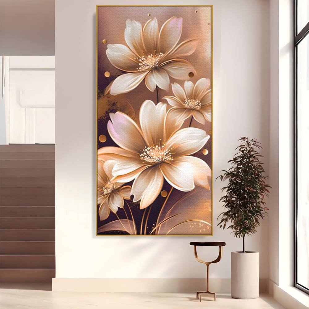 Leinwandbilder LuxCanva Premium Leinwandbilder® A1405, Goldene Blumen, Zimmer, Pflanze, Gold, Dekorativ, Blütenblätter, Schlafzimmer, Lebendige Farben