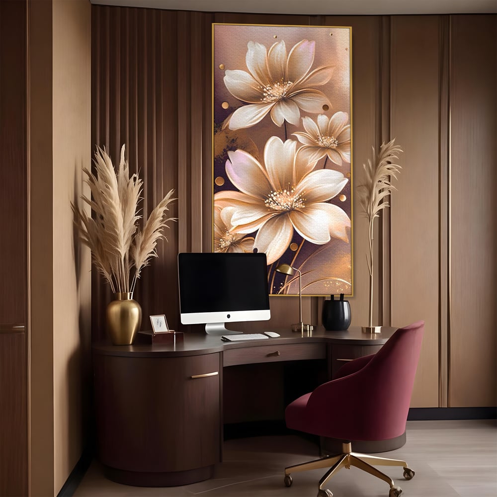 Leinwandbilder LuxCanva Premium Leinwandbilder® A1405, Goldene Blumen, Zimmer, Pflanze, Gold, Dekorativ, Blütenblätter, Schlafzimmer, Lebendige Farben