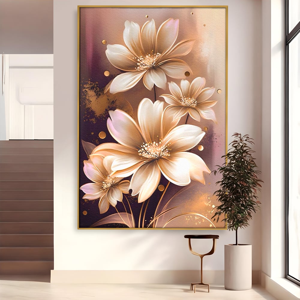 Leinwandbilder LuxCanva Premium Leinwandbilder® A1405, Goldene Blumen, Zimmer, Pflanze, Gold, Dekorativ, Blütenblätter, Schlafzimmer, Lebendige Farben