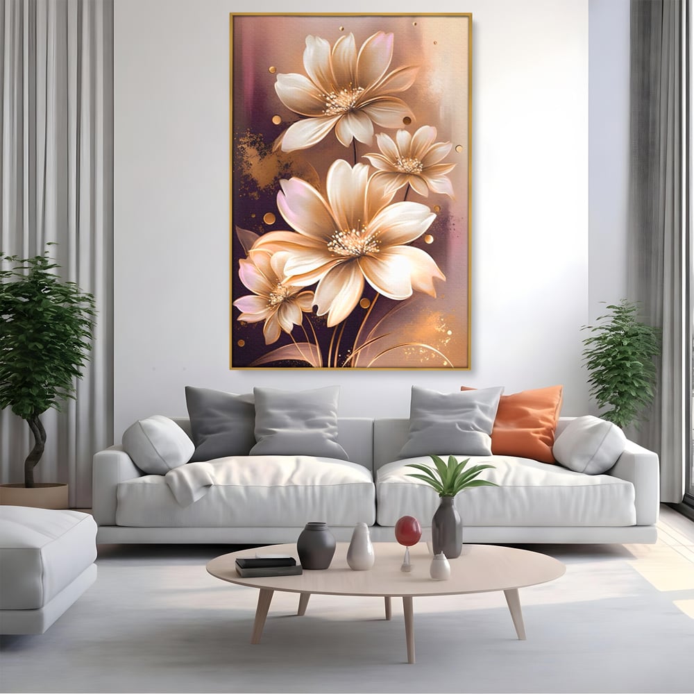 Leinwandbilder LuxCanva Premium Leinwandbilder® A1405, Goldene Blumen, Zimmer, Pflanze, Gold, Dekorativ, Blütenblätter, Schlafzimmer, Lebendige Farben