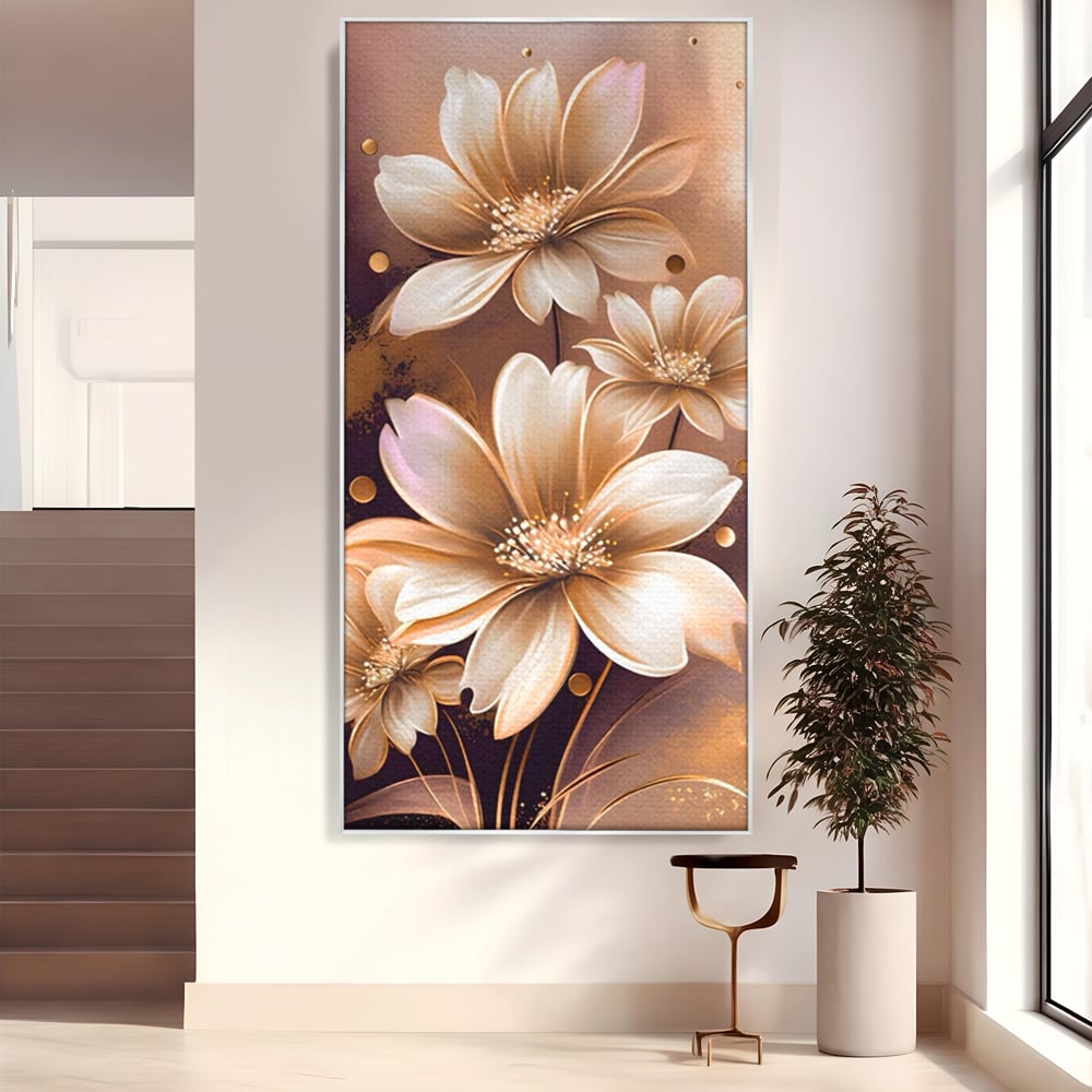 Leinwandbilder LuxCanva Premium Leinwandbilder® A1405, Goldene Blumen, Zimmer, Pflanze, Gold, Dekorativ, Blütenblätter, Schlafzimmer, Lebendige Farben