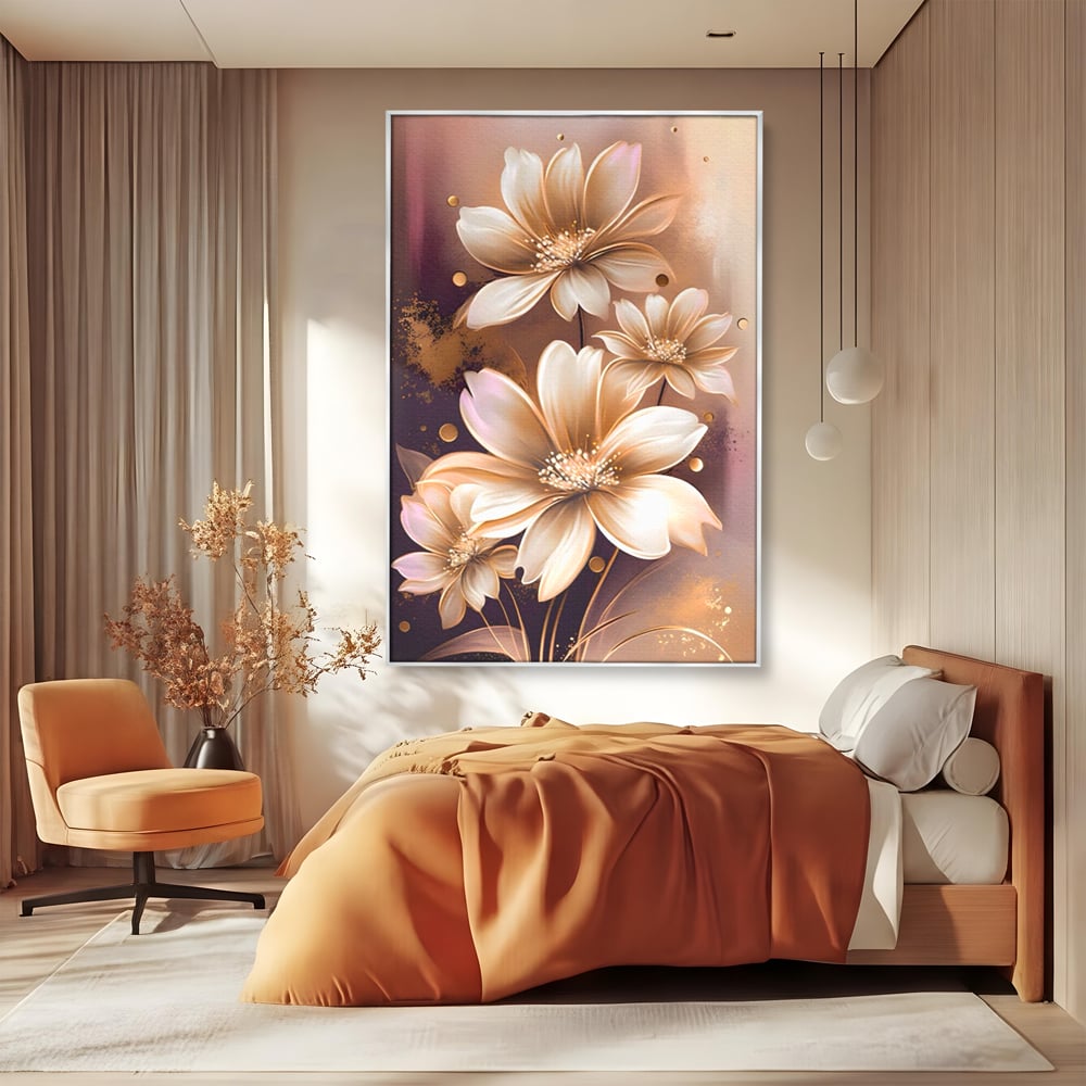Leinwandbilder LuxCanva Premium Leinwandbilder® A1405, Goldene Blumen, Zimmer, Pflanze, Gold, Dekorativ, Blütenblätter, Schlafzimmer, Lebendige Farben