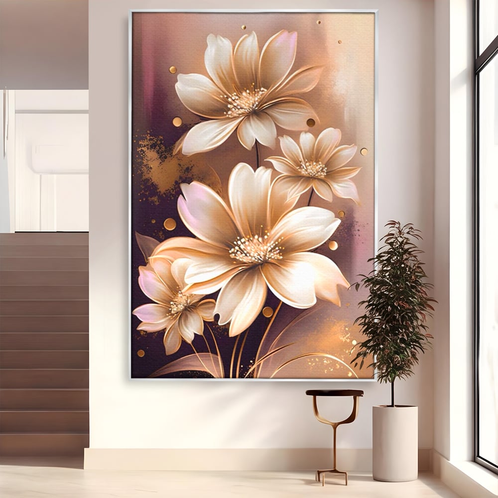 Leinwandbilder LuxCanva Premium Leinwandbilder® A1405, Goldene Blumen, Zimmer, Pflanze, Gold, Dekorativ, Blütenblätter, Schlafzimmer, Lebendige Farben