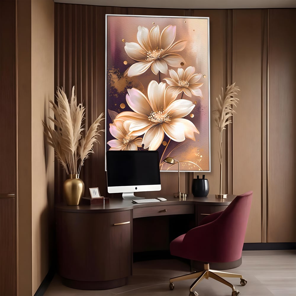 Leinwandbilder LuxCanva Premium Leinwandbilder® A1405, Goldene Blumen, Zimmer, Pflanze, Gold, Dekorativ, Blütenblätter, Schlafzimmer, Lebendige Farben