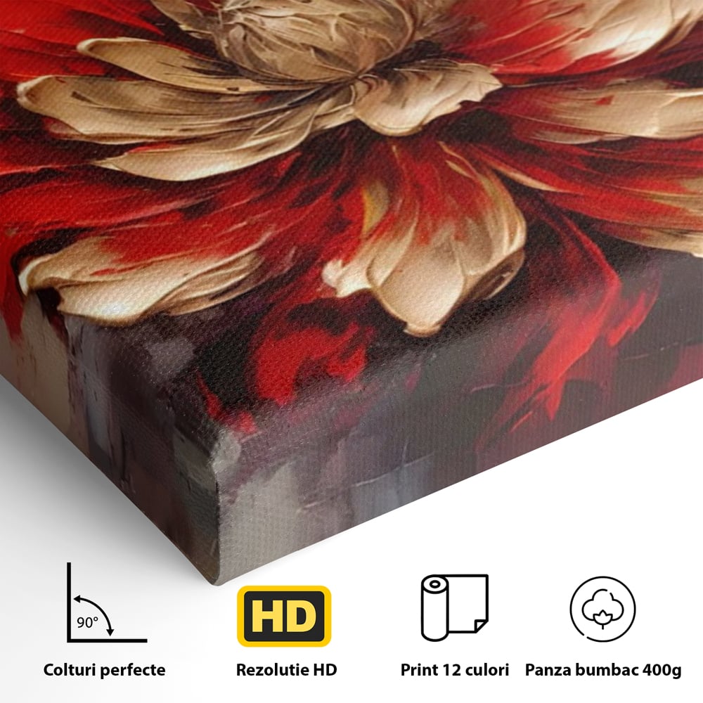 Tablou Canvas Premium LuxCanva® A1406, Floare Rosie , Room, Planta, Auriu, Decorativ, Dormitor, Culori Vibrante