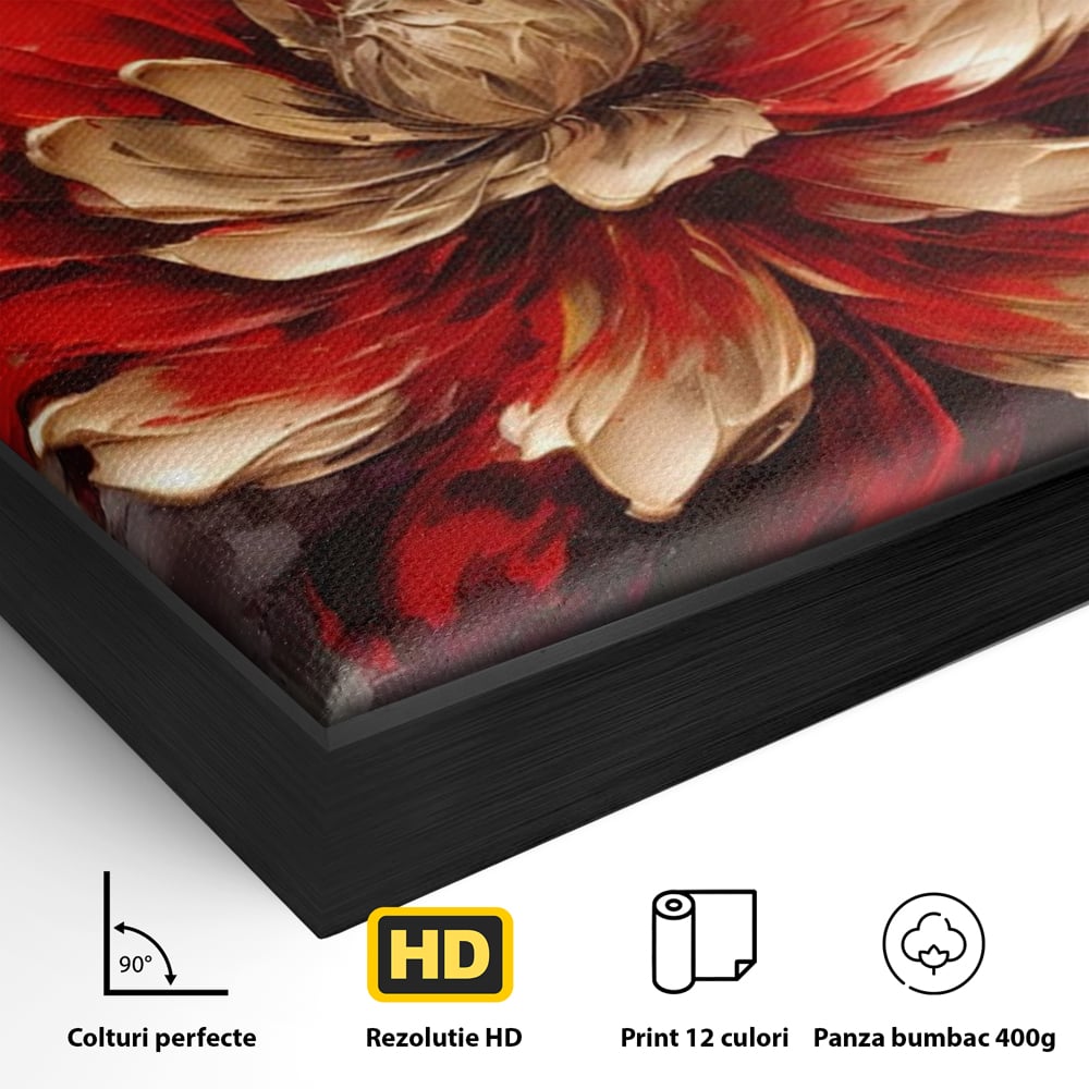Tablou Canvas Premium LuxCanva® A1406, Floare Rosie , Room, Planta, Auriu, Decorativ, Dormitor, Culori Vibrante