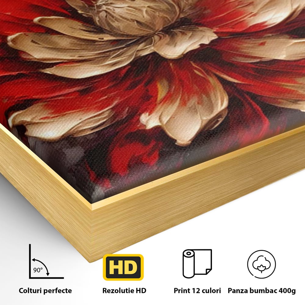 Tablou Canvas Premium LuxCanva® A1406, Floare Rosie , Room, Planta, Auriu, Decorativ, Dormitor, Culori Vibrante
