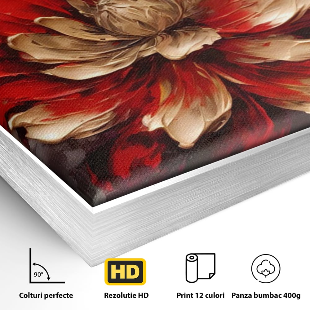 Tablou Canvas Premium LuxCanva® A1406, Floare Rosie , Room, Planta, Auriu, Decorativ, Dormitor, Culori Vibrante