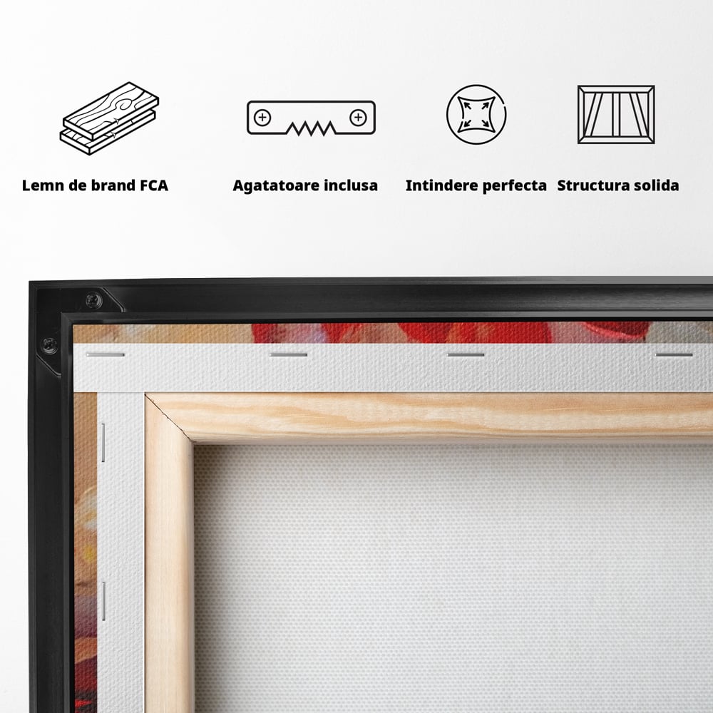 Tablou Canvas Premium LuxCanva® A1406, Floare Rosie , Room, Planta, Auriu, Decorativ, Dormitor, Culori Vibrante