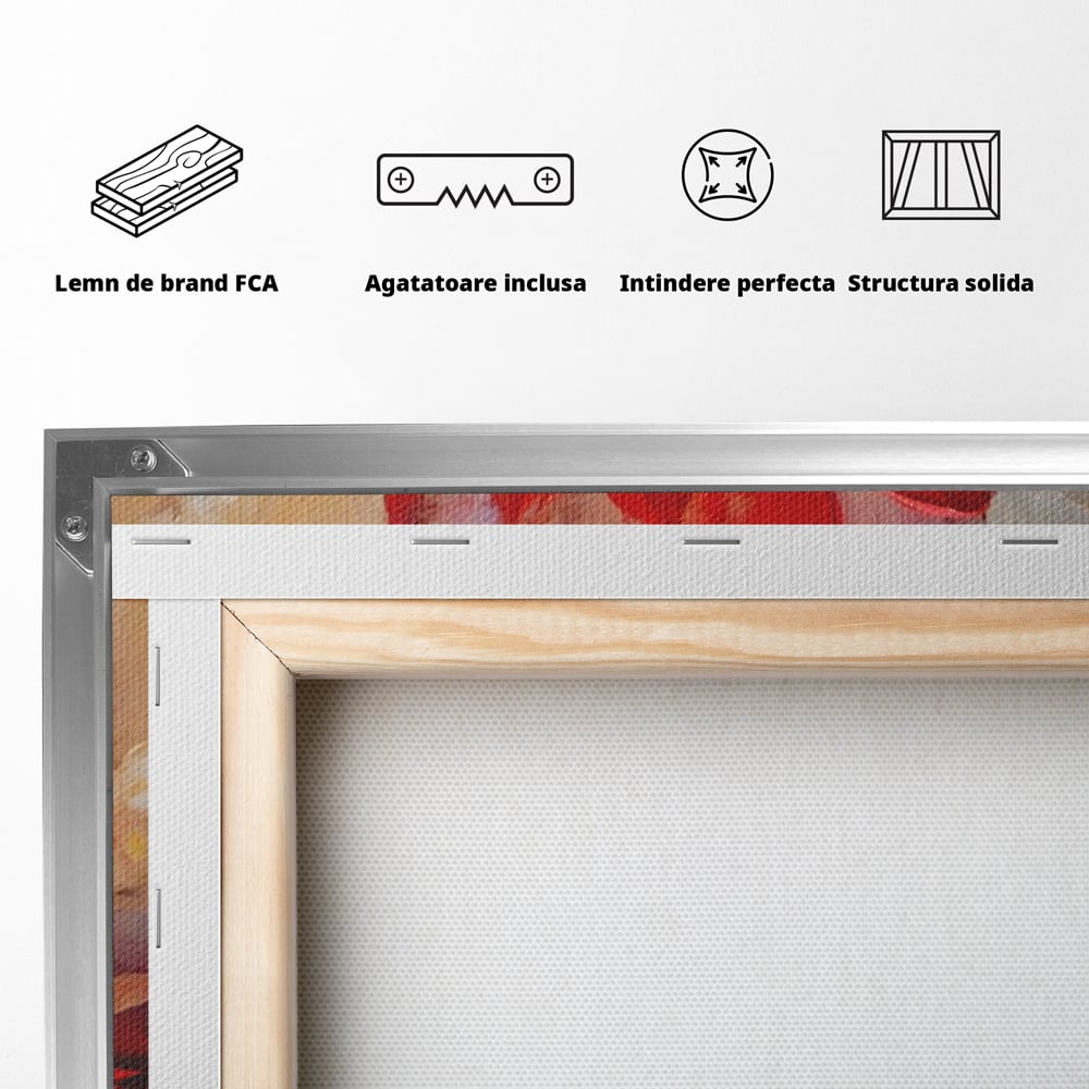 Tablou Canvas Premium LuxCanva® A1406, Floare Rosie , Room, Planta, Auriu, Decorativ, Dormitor, Culori Vibrante