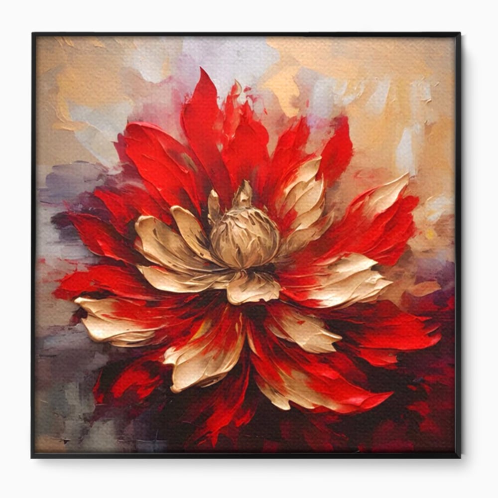 Tablou Canvas Premium LuxCanva® A1406, Floare Rosie , Room, Planta, Auriu, Decorativ, Dormitor, Culori Vibrante