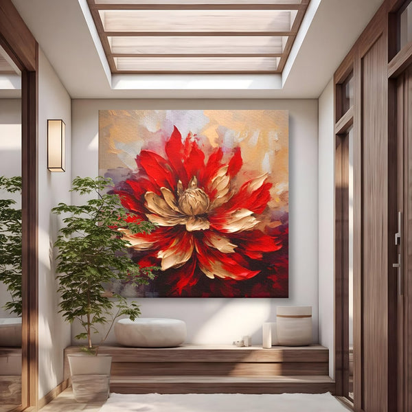 Tablou Canvas Premium LuxCanva® A1406, Floare Rosie , Room, Planta, Auriu, Decorativ, Dormitor, Culori Vibrante