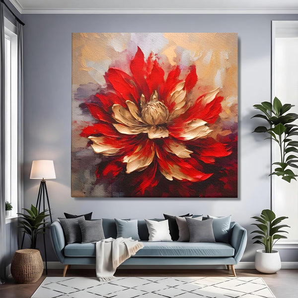 Tablou Canvas Premium LuxCanva® A1406, Floare Rosie , Room, Planta, Auriu, Decorativ, Dormitor, Culori Vibrante