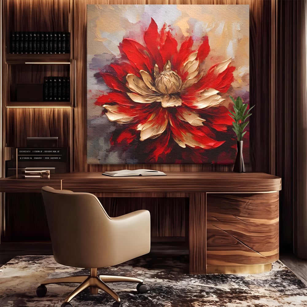 Tablou Canvas Premium LuxCanva® A1406, Floare Rosie , Room, Planta, Auriu, Decorativ, Dormitor, Culori Vibrante
